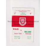 WALES V NORTHERN IRELAND 1964 / GEORGE BEST DEBUT Programme for the match at Swansea 15/4/1964,