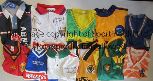 REPLICA FOOTBALL SHIRTS Eight genuine replica shirts: Derby County yellow, large, c.1997/8 with 2