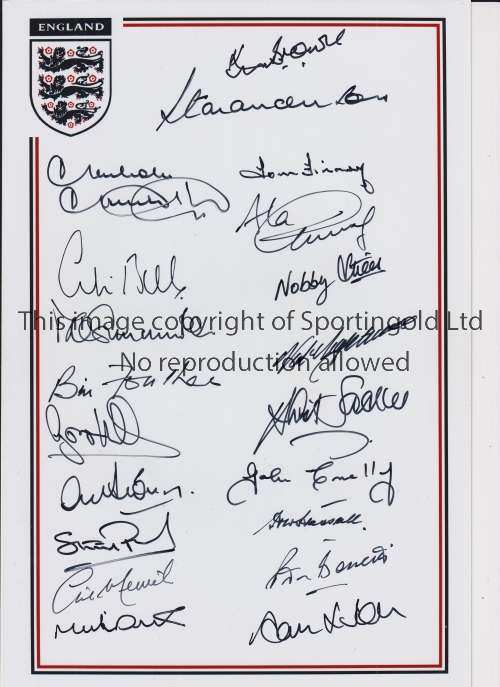 ENGLAND AUTOGRAPHS A 12 x 8 Photographic crested sheet signed in fine black marker by 20 former