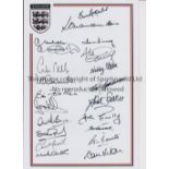 ENGLAND AUTOGRAPHS A 12 x 8 Photographic crested sheet signed in fine black marker by 20 former