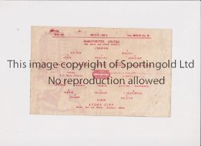 MANCHESTER UNITED Single sheet home programme for the FL North match v Stoke City 4/5/1946, very