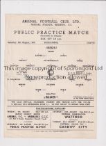 ARSENAL Single sheet programme for the Public Practice Match 6/8/1955, Reds v Blues, slightly