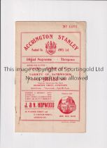 ACCRINGTON STANLEY V FULHAM 1955 Programme for the Friendly at Accrington 31/10/1955, very