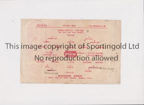 MANCHESTER UNITED Single sheet home programme for the FL North match v Blackburn 9/3/1946,