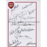 ARSENAL AUTOGRAPHS A 12 x 8 Photographic crested sheet signed in fine black marker by 15 former