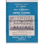 HEARTS Programme for the match v British Columbia Allstars 4/6/1960 in Vancouver. Good