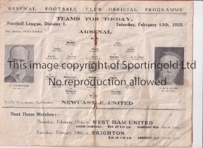 ARSENAL Home programme for the League match v Newcastle United 13/2/1926, creased. Fair to generally