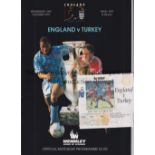 ENGLAND AUTOGRAPHS Official programme, FA Itinerary and ticket. The England line-up page is signed