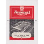 NEUTRAL AT ARSENAL Programme for FA XI v RAF 20/10/1954, team changes and scores entered.