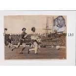 BOBBY MOORE / AUTOGRAPH A 10" X 7" b/w action Press photo of Moore in action for England away v