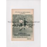 HUNGARY V ENGLAND 1960 Programme for the match in Budapest 22/5/1960. Very good