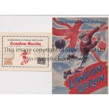 BERLIN V LONDON 1951 Programme and First Day Cover postcard for the Inter-City match in Berlin 21/