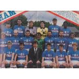 OLDHAM AUTOGRAPHS Shoot Magazine double centre page of the Oldham team 1986, signed by 21 players