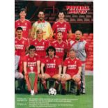 LIVERPOOL AUTOGRAPHS Double page Football Monthly colour team group from 1986 signed by all 21