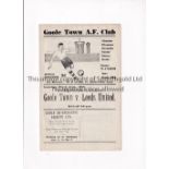 LEEDS UNITED Programme for the away Yorkshire League match v Goole Town 22/3/1958, slightly