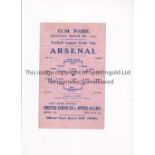 ARSENAL Single sheet for the away FL South Cup tie v Reading 25/3/1944, cleaned and very slightly