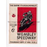 SPEEDWAY Programme for Wembley v New Cross 5/9/1935 with pencil results entered. Generally good