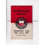MANCHESTER UNITED Supporters' Club magazine for Christmas 1959, minor tear inside and covers