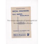 NEUTRAL AT QPR 1945 Programme for Royal Engineers v R.A. Depot Woolwich 8/3/1945. Good