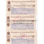 BIRMINGHAM CITY Thirty nine official Birmingham City cheques in 1968 including to Leggat, Vincent,