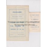 R,A,F, V F.A. AMATEUR XI 1931 Programme and itinerary card for the match 28/1/1931 at Uxbridge.
