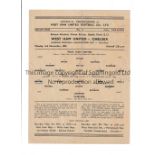 WEST HAM UNITED V CHELSEA 1952 Single sheet programme for the London FA Cup S-F 3/11/1952,