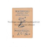 WATERFORD V SHAMROCK ROVERS 1952 Programme for the match at Waterford 21/9/1952, slightly creased