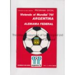 ARGENTINA V WEST GERMANY 1977 Programme for the International at Boca, 5/6/1977. Good