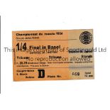 1954 WORLD CUP Original ticket for the game at Basel on 26/6/54, England v Uruguay, slight stain