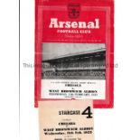 AT ARSENAL / CHELSEA V WBA 1953 Programme and ticket for the FA Cup tie at Highbury 11/2/1953.