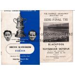 1953 FA CUP SEMI-FINALS Programmes for Bolton v Everton at Man. City and Blackpool v Tottenham at
