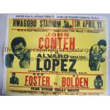 JOHN CONTEH V ALVARO LOPEZ 1976 IN UGANDA Large cardboard poster, 72 cms X 58 cms, for the fight