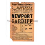 RUGBY UNION 1905 CARDIFF V NEW ZEALAND ALL BLACKS An original railway handbill for the game at