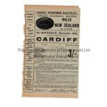 RUGBY UNION 1905 WALES V NEW ZEALAND ALL BLACKS An original railway handbill for the game at Cardiff