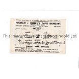FULHAM V QPR 1944 Single sheet programme for the FL South match at Fulham 9/9/1944, slightly