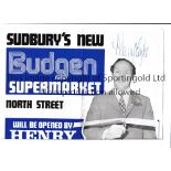 HENRY COOPER AUTOGRAPH A 15" X 11" poster for Sudbury's new Budgen Supermarket in Suffolk, opened by