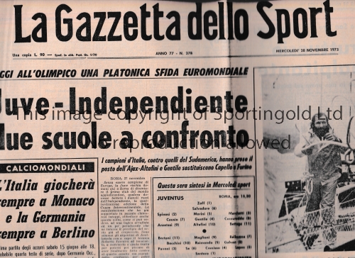 1973 INTERCONTINENTAL CUP FINAL JUVENTUS V INDEPENDIENTE Match played 28/11/1973 at the Stadio