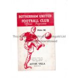 1961 LEAGUE CUP FINAL Programme for Rotherham United at home v Aston Villa 22/8/1961, being the