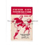 EXETER CITY V CARDIFF CITY 1953 Programme for the Floodlit Benefit match at Exeter 17/3/1953,