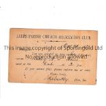 RUGBY LEAGUE A Leeds Parish Church Recreation Club selection card for 14/10/1897. Generally good
