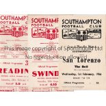 SOUTHAMPTON Ten home programmes 1955/6 v San Lorenzo Friendly, Swindon and Reading, 1956/7 v