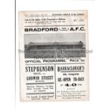 BRADFORD PARK AVENUE V PLYMOUTH ARGYLE 1933 FA CUP Programme for the tie at Bradford 14/1/1933, ex-