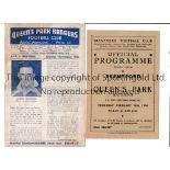 1945/6 FA CUP / QPR V BRENTFORD Programmes for both Legs, at Rangers 9/2/1946, horizontal fold and
