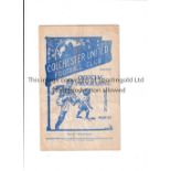 COLCHESTER UNITED 1950/1 Programme for the home League match v Exeter City 7/10/1950 in their