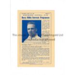 BIRMINGHAM Programme for the Harry Hibbs Testimonial v Aston Villa 13/4/1940. Good