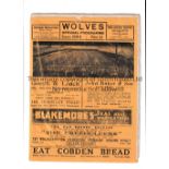 WOLVES V ASTON VILLA 1939 Programme for the League match at Wolves 10/4/1939, tape on the inside