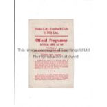 STOKE CITY Programme for the home FL North match v Aston Villa 21/4/1945, folded in four and team