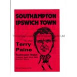 TERRY PAINE M.B.E. AUTOGRAPH Programme for the Testimonial at Southampton v Ipswich Town 29/4/