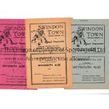 SWINDON TOWN Three home League programmes in 1947/8 season v Bristol Rovers, Norwich City, small