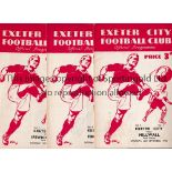 EXETER CITY Four home programmes in season 1952/3 v Watford, staples removed, Newport, staples